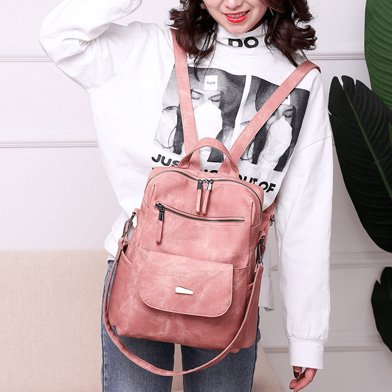 Women Multifunctional Fashion Large Capacity Faux Leather Backpack - MRSLM