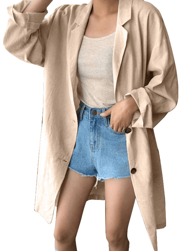 Women Solid Button Long Thin Coats Cardigans - MRSLM