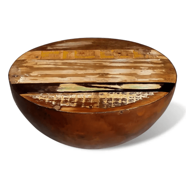 Unique Coffee Table Bowl-Shaped with Steel Base Solid Reclaimed Wood Accent End Table - MRSLM