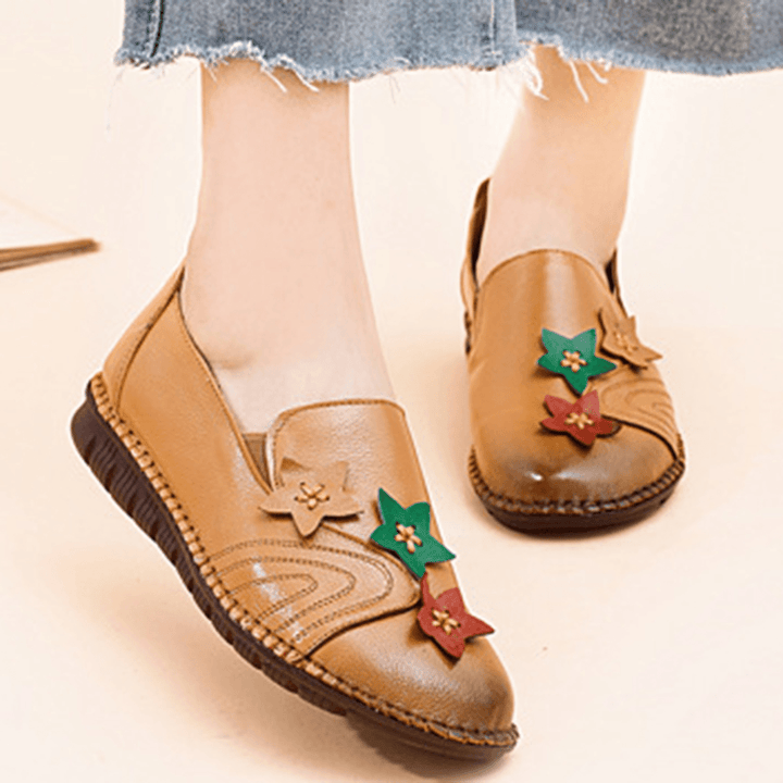 Casual Soft Star Flat Leather Loafers for Women - MRSLM