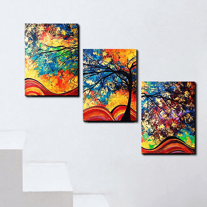 Miico Hand Painted Three Combination Decorative Paintings Money Tree Wall Art for Home Decoration - MRSLM