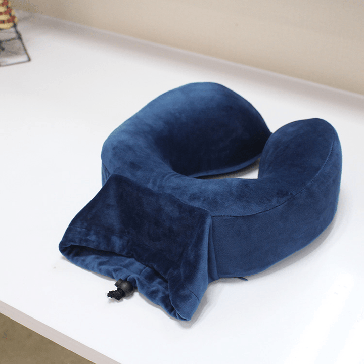 Honana Blue Slow Rebound Memory Cotton Comfortable Neck Pillow U Type Pillow Storage Travel Pillow - MRSLM