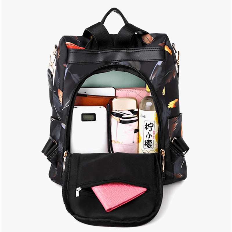 Women Printed Nylon Anti-Theft Backpack Shoulder Bag - MRSLM