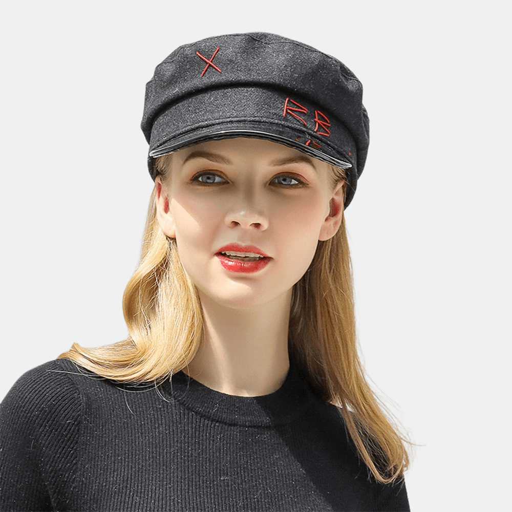 Women Woolen Flat Hats Navy Hat British Style Chain Octagonal Hat Beret - MRSLM