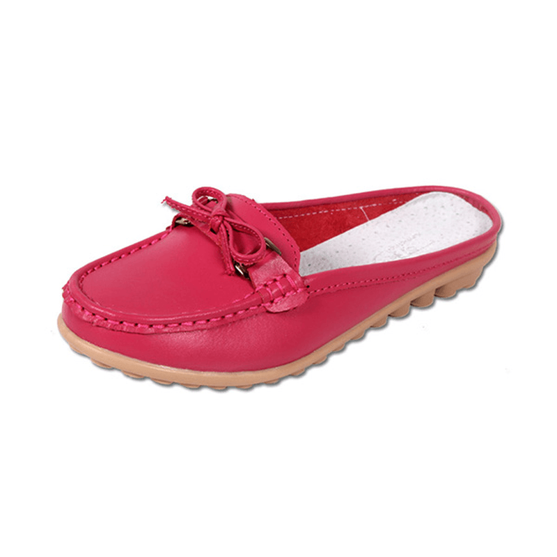 Women Casual Soft Leather Slip-Ons Bowknot Chic Flat Loafers - MRSLM