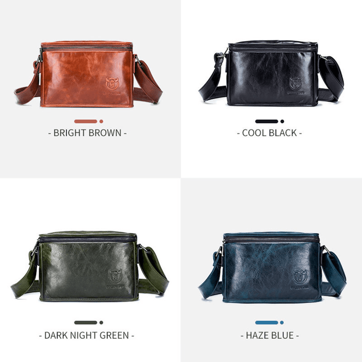 Men Genuine Leather Anti-Theft Wear-Resistant 7.9 Inch Ipad Vintage Square Bag Crossbody Bag Shoulder Bag - MRSLM