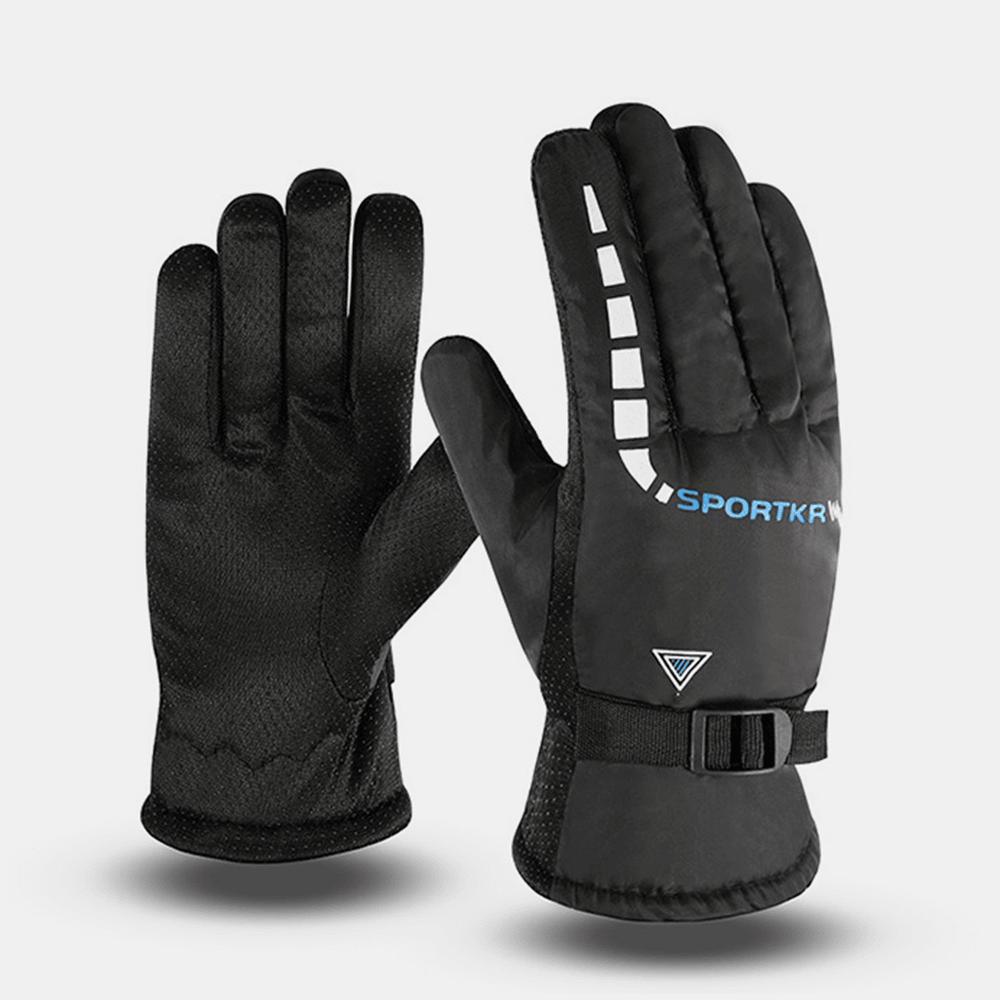 Men Winter Thicken plus Velvet Warm Gloves Outdoor Skiing Motorcycle Electric Bike Riding Full-Finger Gloves - MRSLM