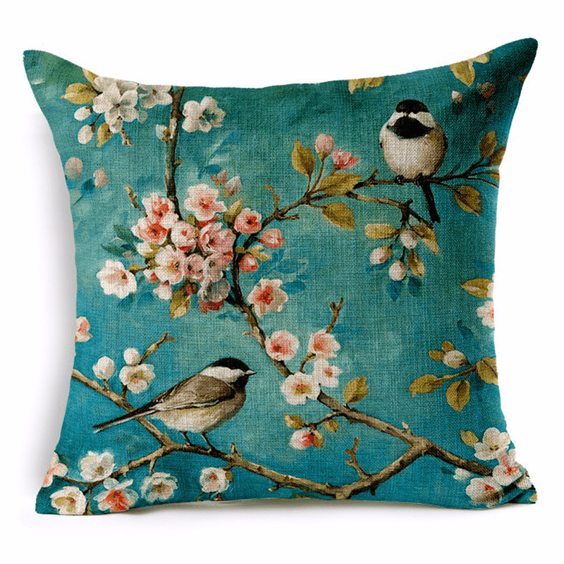 Honana 45X45Cm Home Decoration Colorful Flowers and Birds 3D Printed Cotton Linen Pillowcases Sofa Cushion Cover - MRSLM