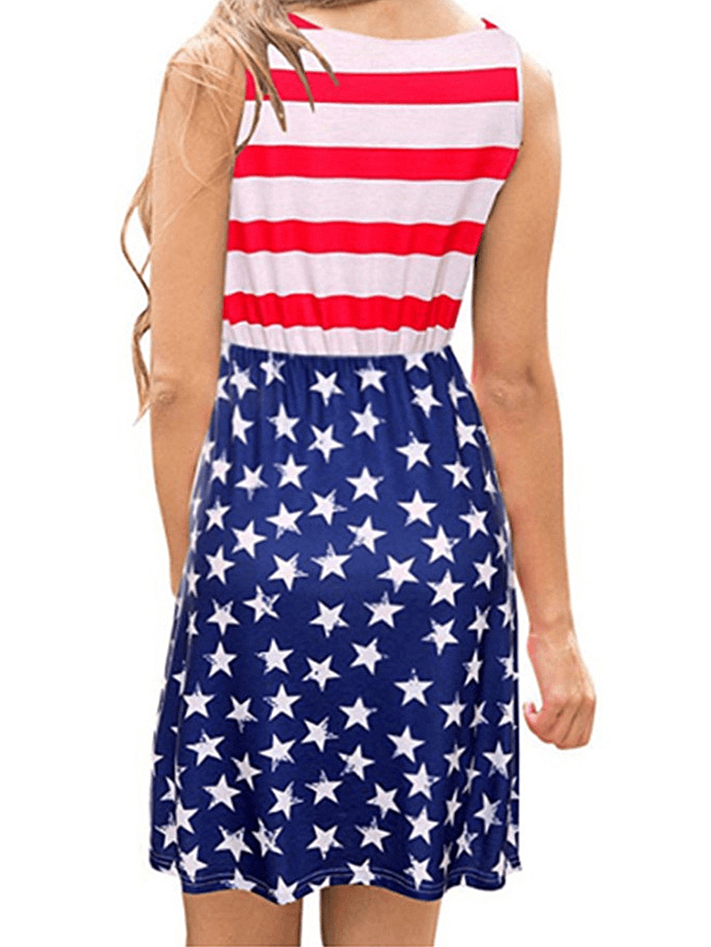 America Flag Print Independence Day Sleeveless Casual Midi Dress - MRSLM
