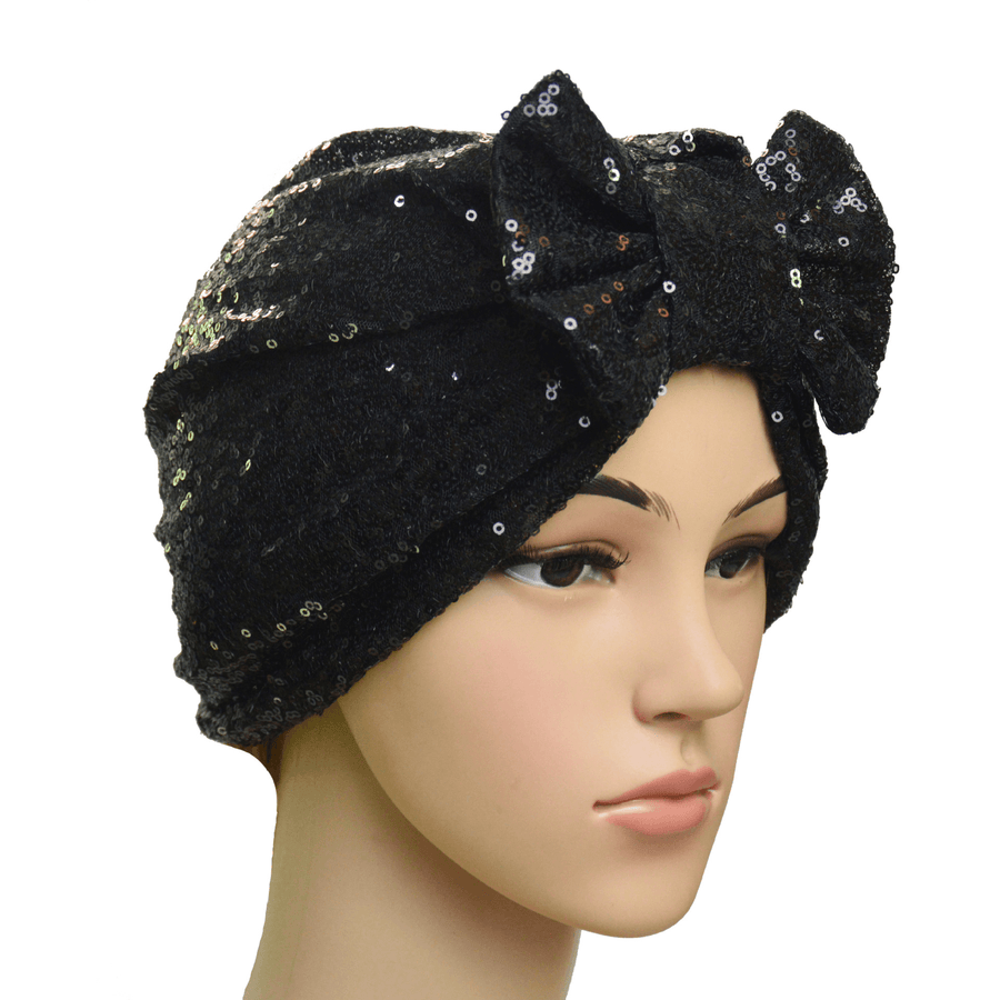 Ladies Fashion New Sequin Bow Bandana Hat - MRSLM