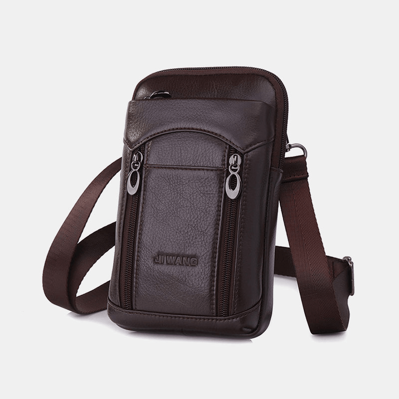Men Genuine Leather 7 Inch Phone Bag Waist Bag Belt Bag Shoulder Bag Crossbody Bag - MRSLM