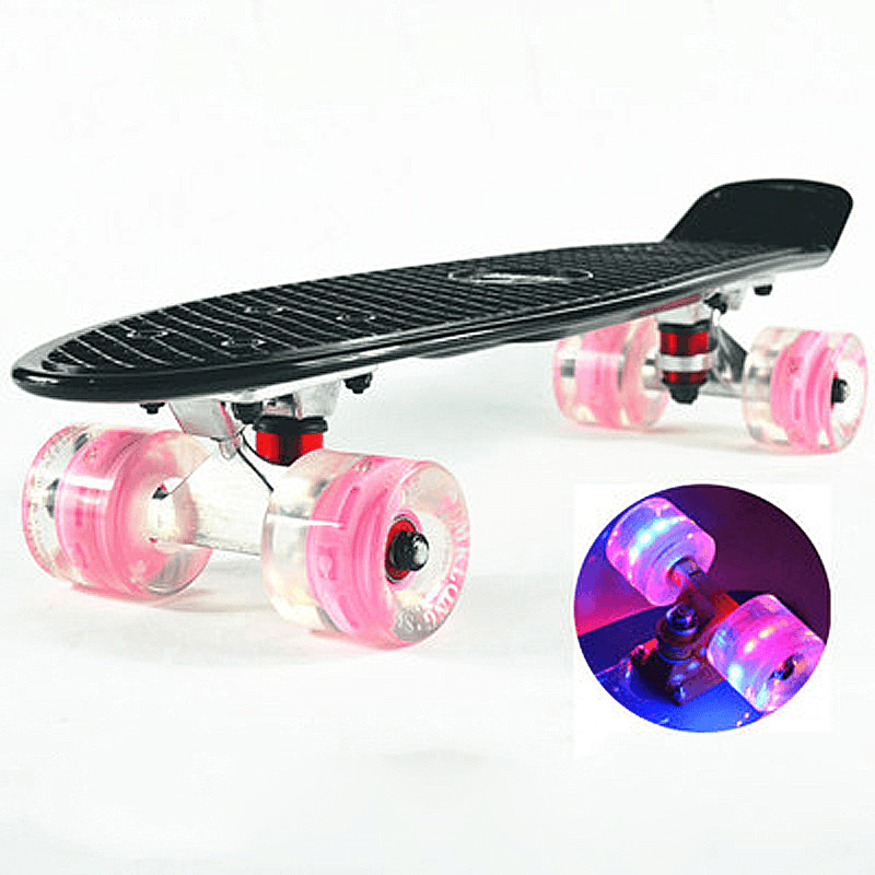 22 Inch Mini Cruiser Skateboard with Flash Wheel Single Banana Longboard Road Skate Board Small Skateboarding for Adult Children - MRSLM
