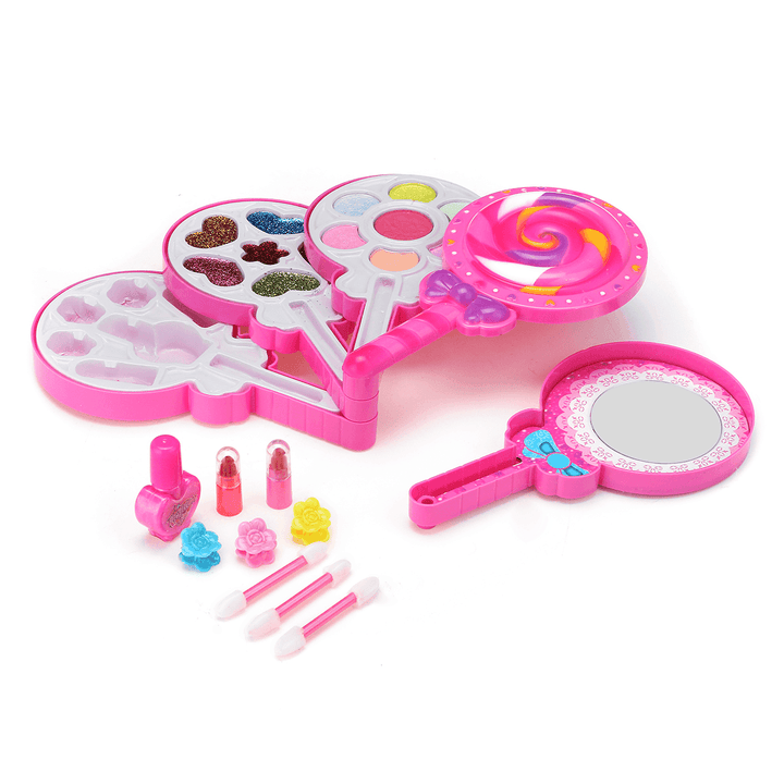 Girls Make-Up Toy Set Lollipop Shaped Princess Pink Beauty Cosmetics Compact Kids Gift - MRSLM