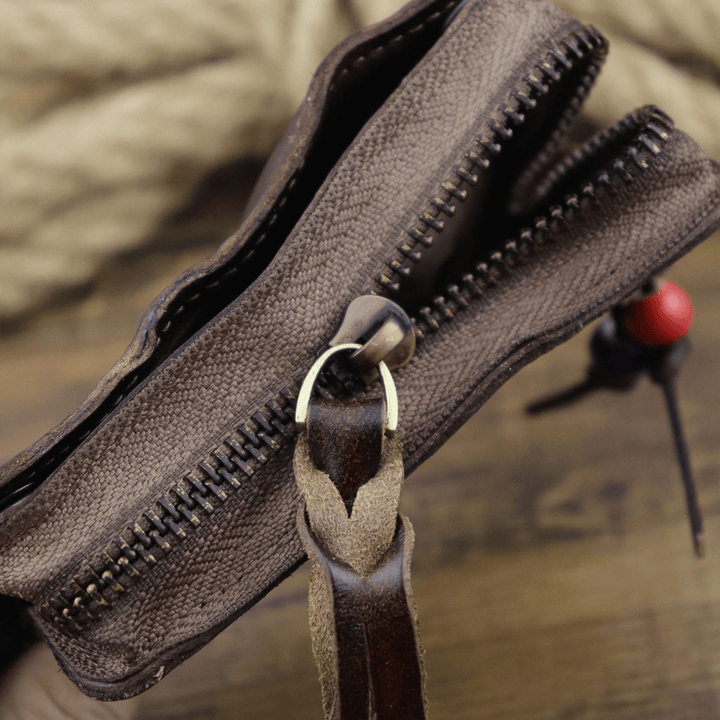 Men Genuine Leather Buckle Side Pull Pocket Key Bag Wallet - MRSLM