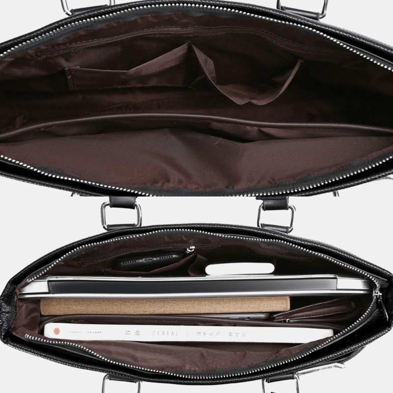 Men Faux Leather Business 15.6 Inch Laptop Bag Briefcases Handbag Crossbody Bag - MRSLM