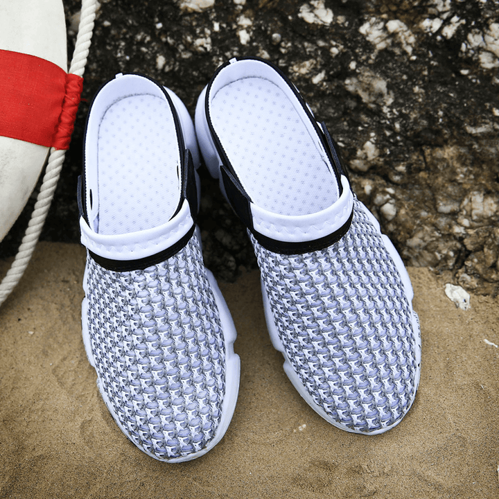Men Breathable Non Slip Cushioned Soft Sole Two Ways Casual Beach Slippers - MRSLM