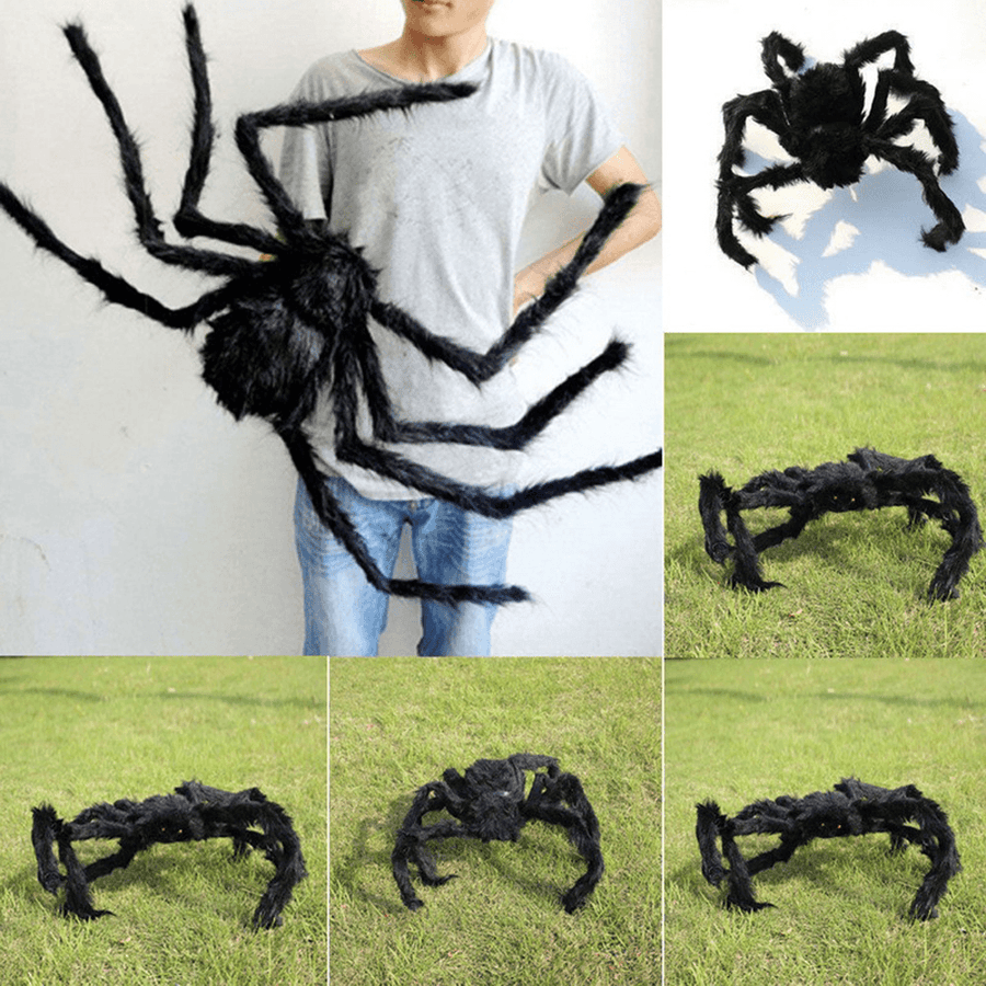 Halloween Black Plush Giant Spider Realistic Hairy Spider Haunted House Prop Halloween Party Scary Decoration - MRSLM