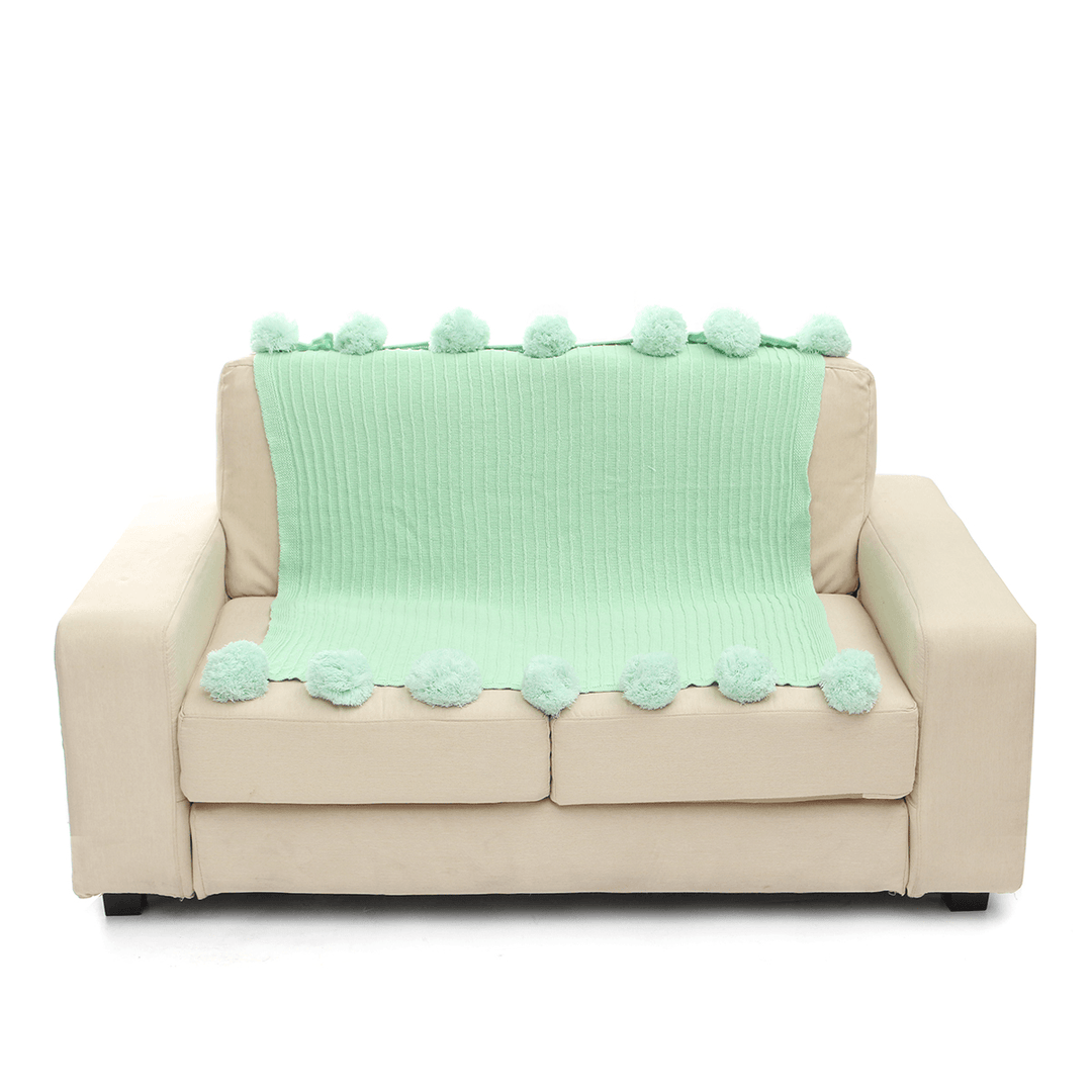 100X105Cm Knitting Blankets Cute Pom Sofa Throw Mat Bedroom Comfort Sleep Nap Quilt - MRSLM