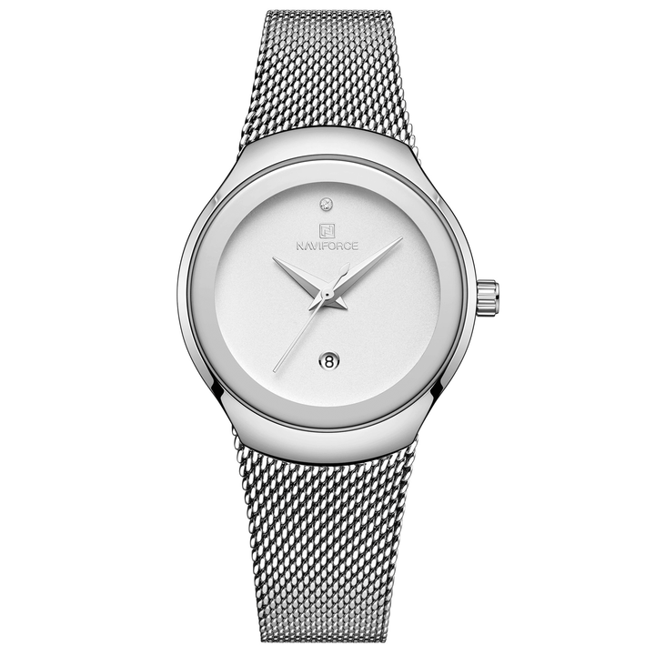 NAVIFORCE NF5004 Waterproof Mesh Steel Ladies Wrist Watch Fashionable Date Display Quartz Watch - MRSLM