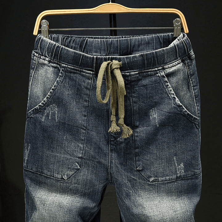 Casual Drawstring Ripped Washed Harem Jeans for Men - MRSLM