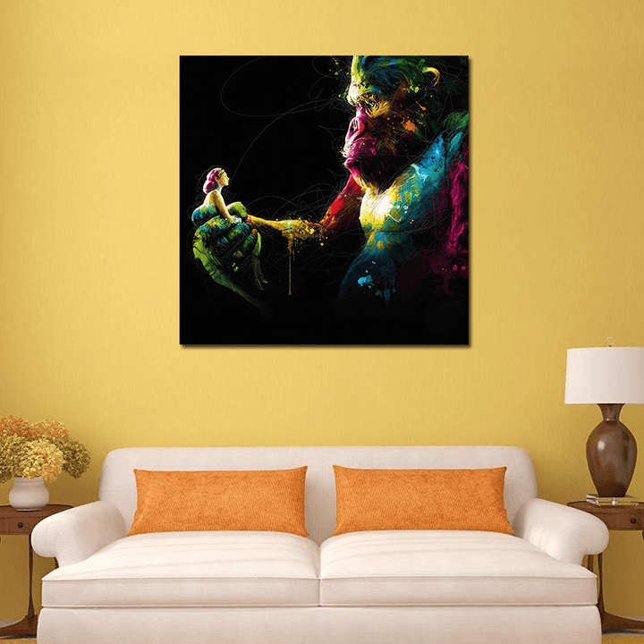 Miico Hand Painted Oil Paintings Abstract Colorful Gorilla Wall Art for Home Decoration Paintings - MRSLM