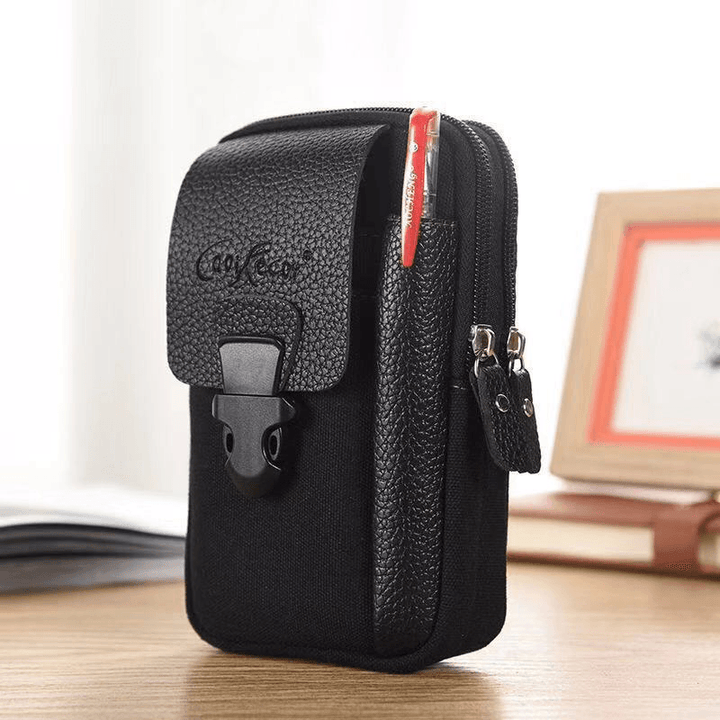 Men Canvas Multi-Pocket Outdoor Sports 6.3 Inch Phone Bag Waist Bag Sling Bag - MRSLM