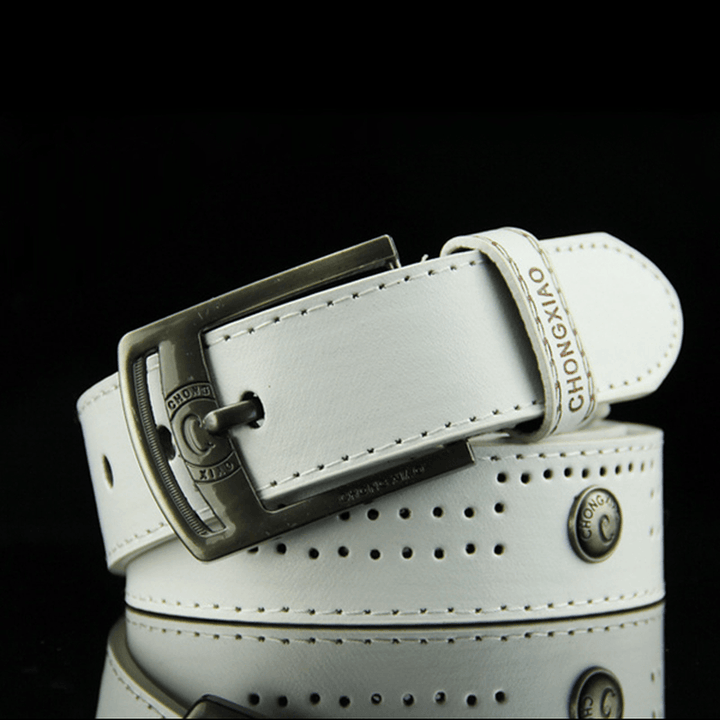 110CM Mens PU Leather Cowboy Belt Leisure Wild Porous Rivet Punk Pin Belt Waistband Strips - MRSLM