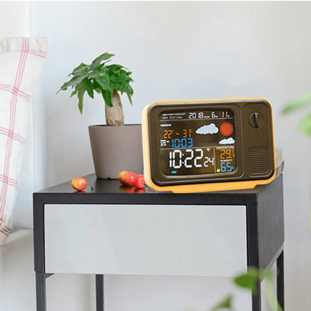 Digital USB Wifi Weather Forecast Station Desk Bamboo Alarm Clock Temperature Humidity APP Control - MRSLM