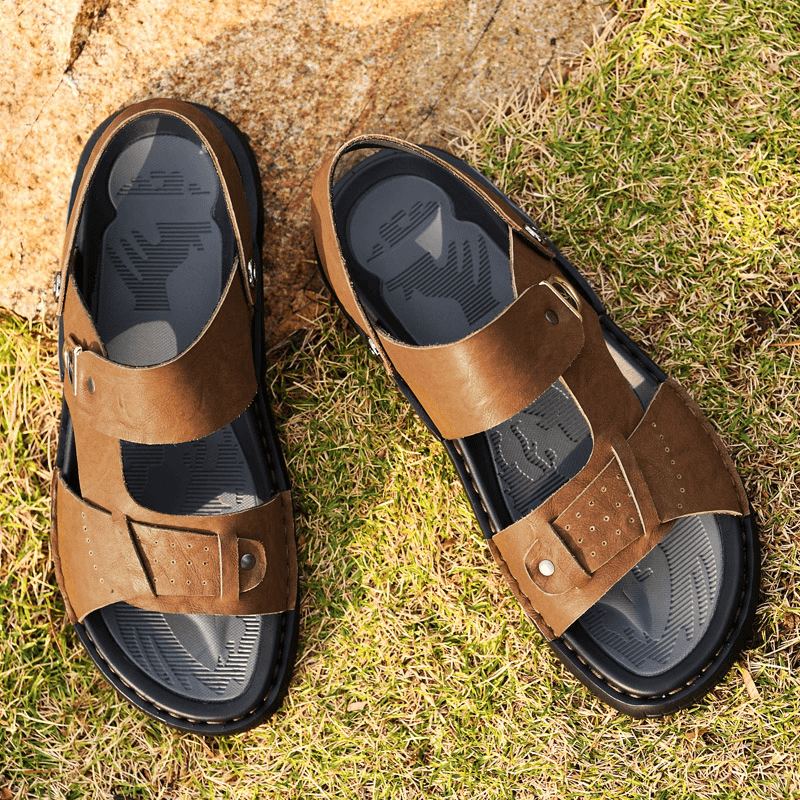 Men Microfiber Leather Two-Ways Breathable Soft Non-Slip Casual Outdoor Sandals - MRSLM