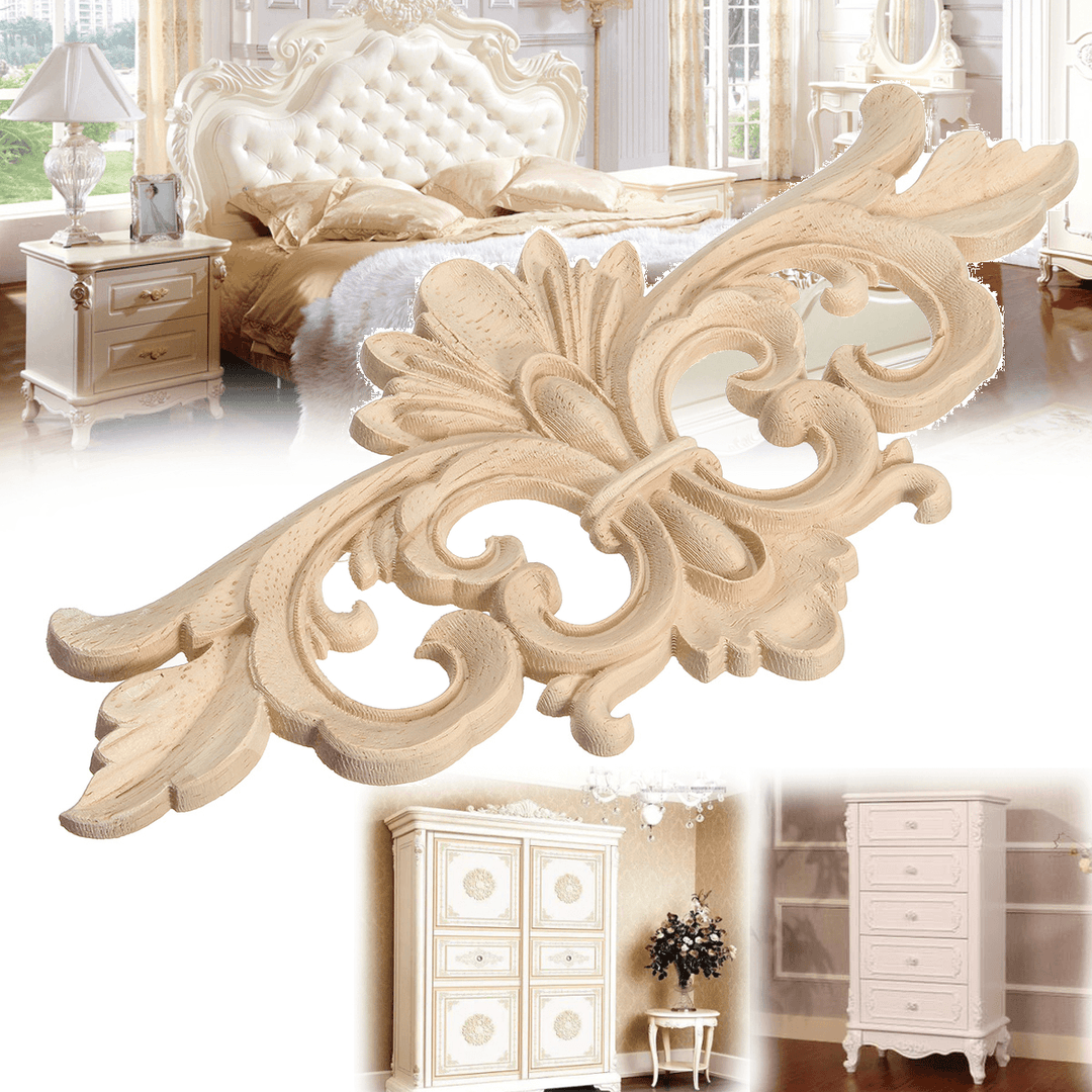 Wood Carving Applique Unpainted Flower Applique Wood Carving Decal for Furniture Cabinet 22X10Cm - MRSLM