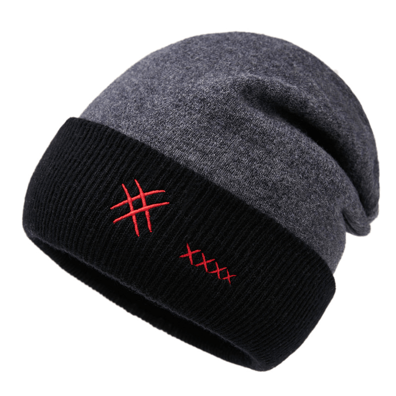 Trendy Men'S Autumn and Winter Spotless Dome Fashion Embroidered Letters Warm Knitted Hat - MRSLM