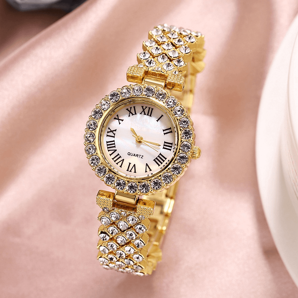 XSVO Watch Set Luxury Elegant Style Women Quartz Watch Diamond-Studded Bracelet for Mothers Girlfriend Ladies - MRSLM