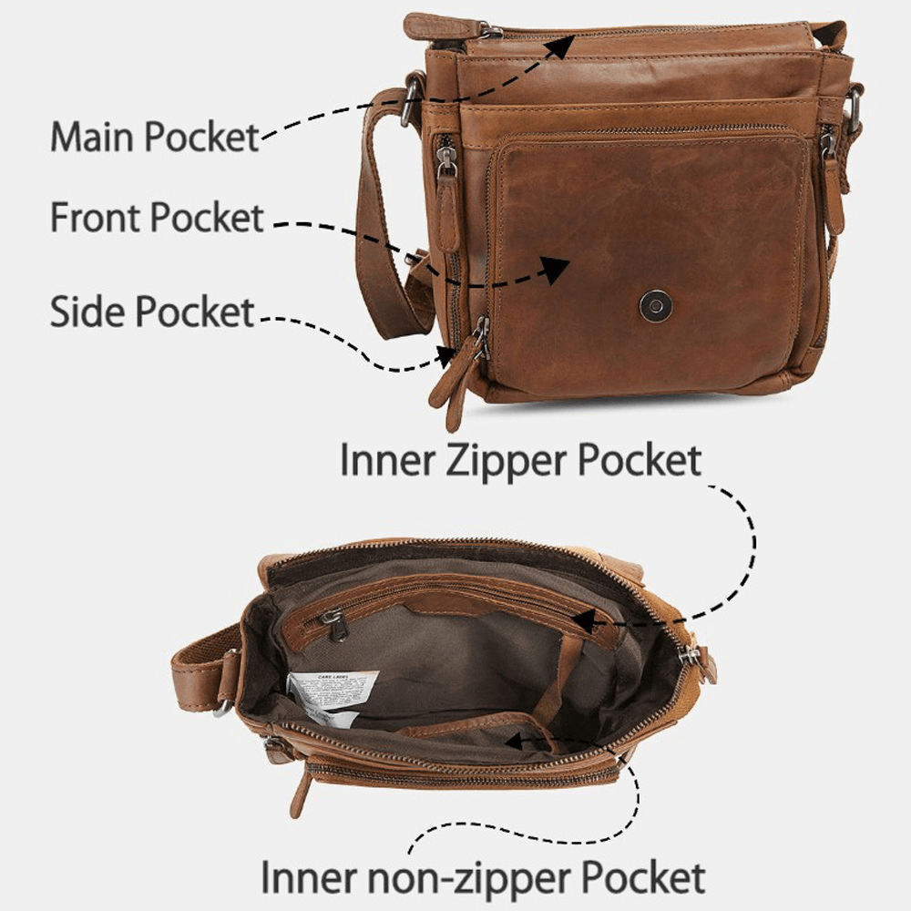 Ekphero Men Waterproof Multilayer Zipper Crossbody Bag Faux Leather Soft Messenger Bag Anti-Theft Sling Bag - MRSLM