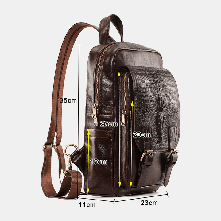 Men Genuine Leather Large Capacity Multi-Compartment Backpack Retro Multifunction Crossbody Shoulder Bags - MRSLM