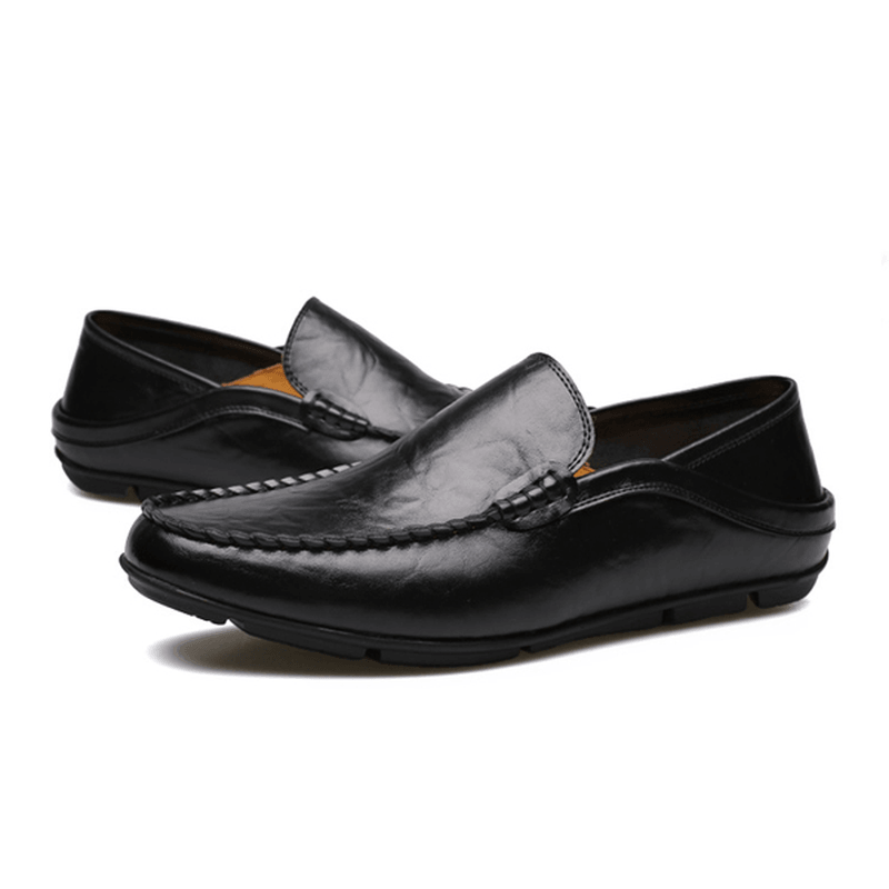 New Men Casual Outdoor Soft Comfortable Leather Slip on Flats Loafers Shoes - MRSLM