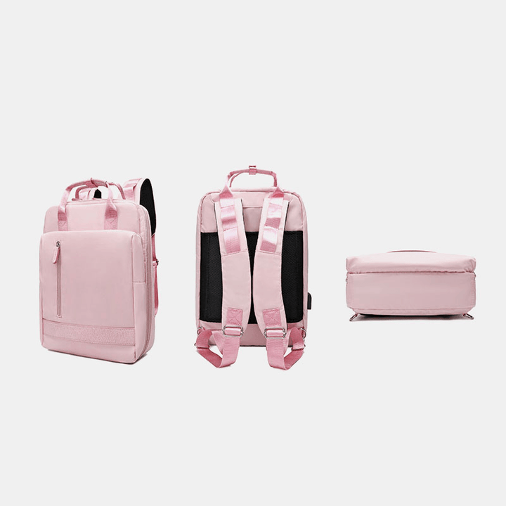 Women Large Capacity Fashion USB Pure Color Multifunctional Backpack - MRSLM