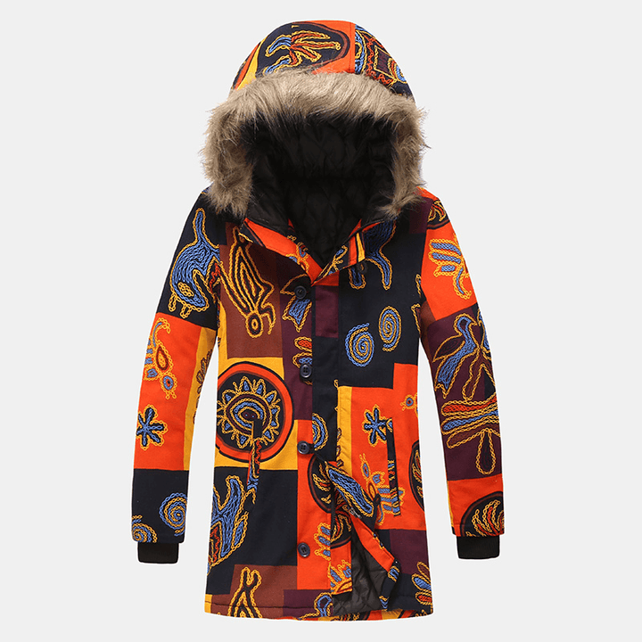 Mens Cotton Printing Hooded Thickened Windproof Coats - MRSLM