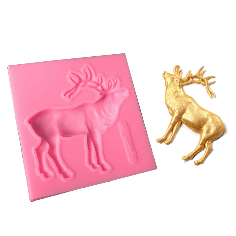 DIY Christmas Elk Shape Fondant Silicone Mold Cookies Chocolate Mould Party Kitchen Baking Decorating Tools Soap Candle Molds - MRSLM