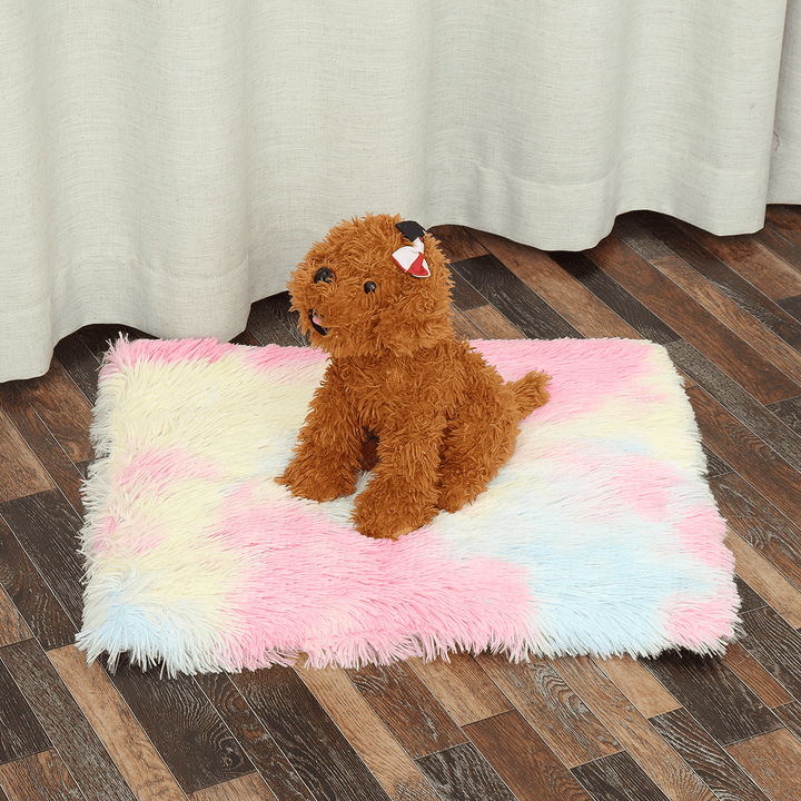 Dog Cat Long Plush Puppy Cushion Mat Soft Pet Bed Winter Warm Sleeping Bed for Dogs Kennel Portable Cat Supplies - MRSLM