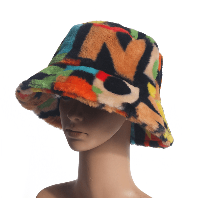 Stylish Rabbit Fur Fisherman Hat for Autumn and Winter - Digital Print Design - MRSLM