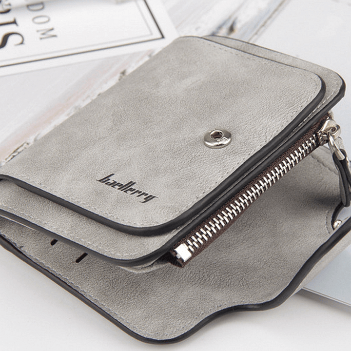 Women Trifold Faux Leather Short Wallet 8 Card Slot Coin Purse - MRSLM