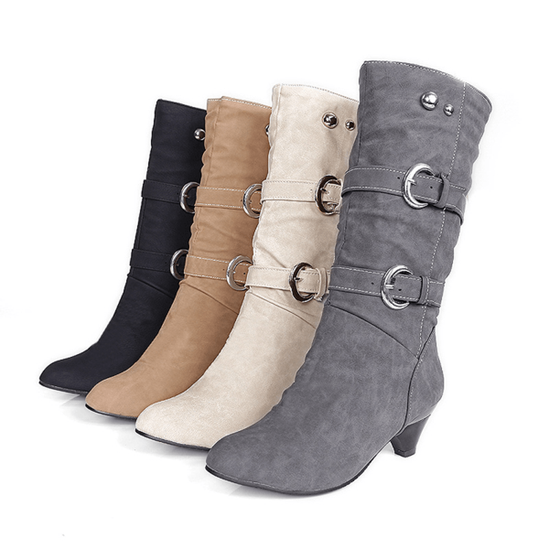 US Size 5-12 Women Mid-Calf Boots Slip on Casual Suede Soft Boots - MRSLM
