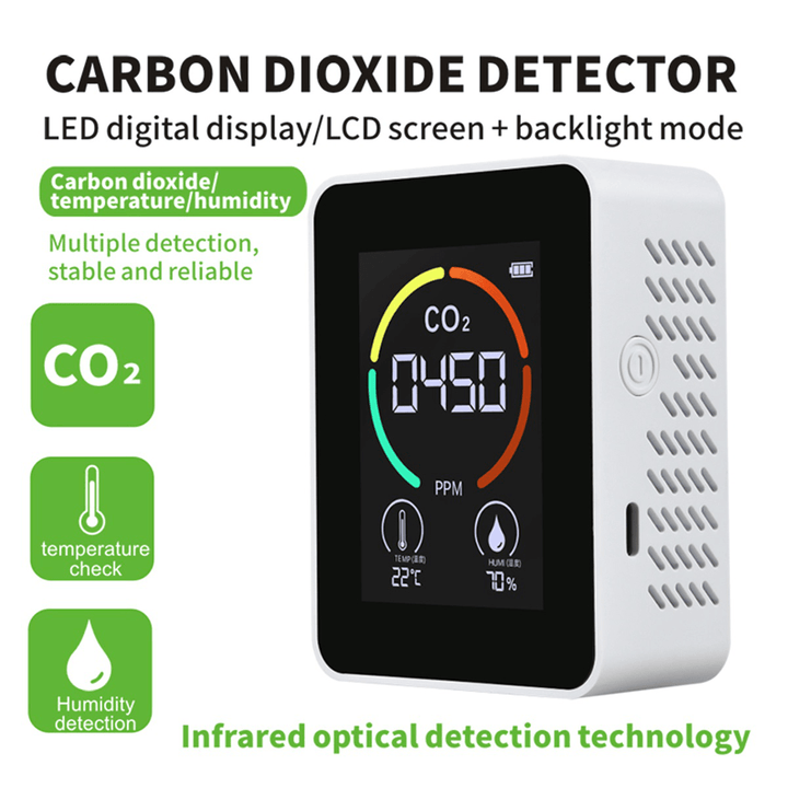 3 in 1 CO2 Air Monitor Carbon Dioxide Sensor Detector LCD Digital Display 5000PPM Temperature and Humidity Sensor Tester - MRSLM