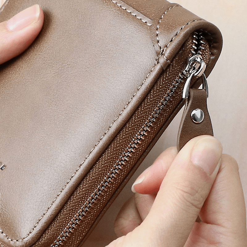 Men PU Leather Short Multi-Card Slot Card Holder Retro Zipper Coin Purse Wallet - MRSLM