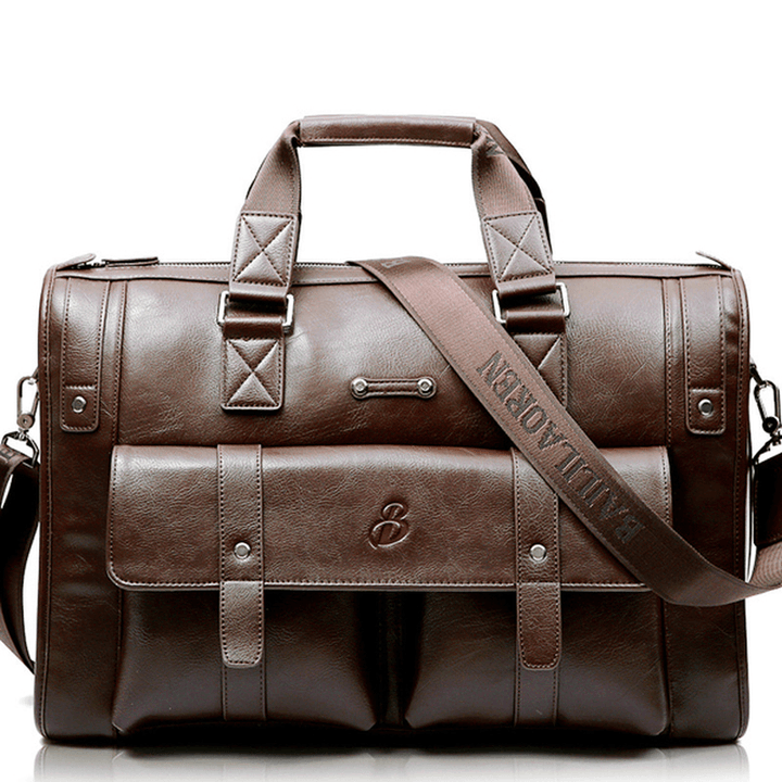 Men Business Vintage Laptop Bag Briefcase Big Capacity Horizontal Handbag Travel Bag - MRSLM