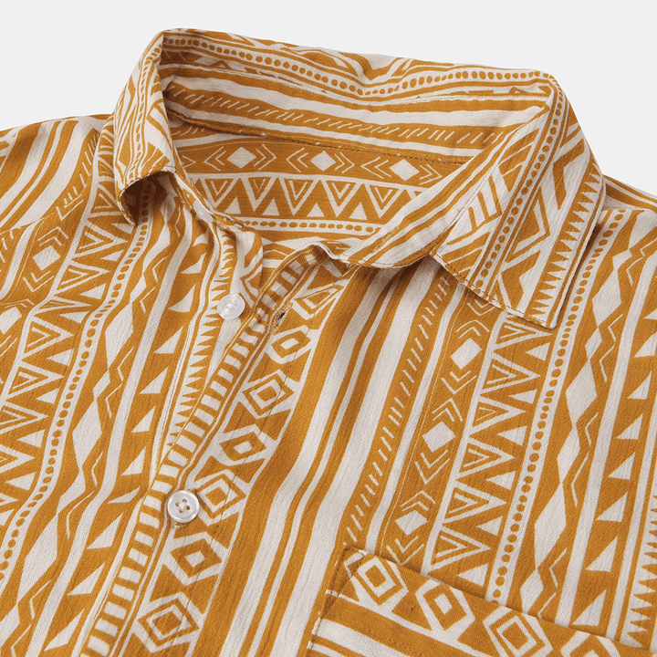 Mens Vintage Summer Pattern Stripe Printed Pocket Shirts - MRSLM