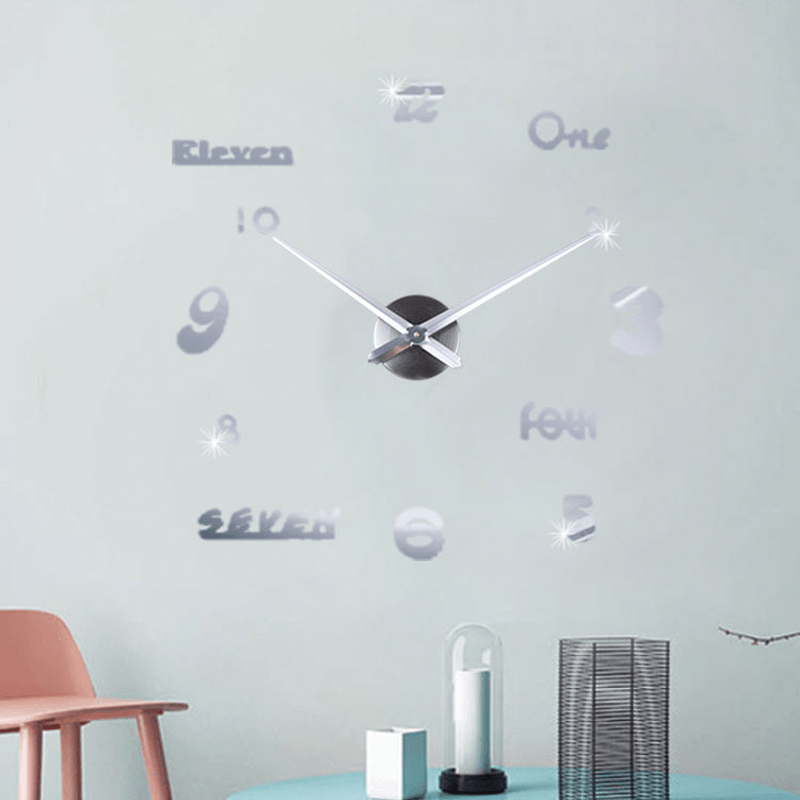 Emoyo JM026 Creative Large DIY Wall Clock Modern 3D Wall Clock with Mirror Numbers Stickers for Home Office Decorations - MRSLM