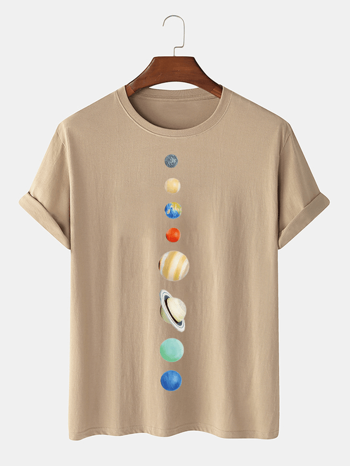 Mens 100% Cotton Planet Print Crew Neck Short Sleeve T-Shirts - MRSLM