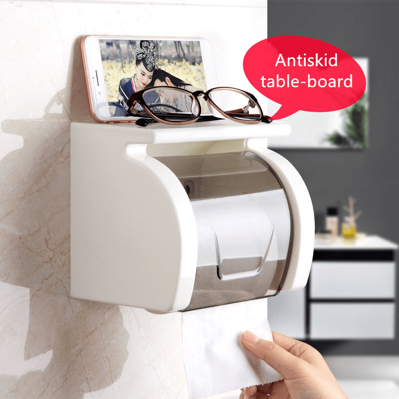 Honana Plastic Toilet Bathroom Tissue Paper Box Punch off Waterproof Paper Holders with Commodity Shelf - MRSLM
