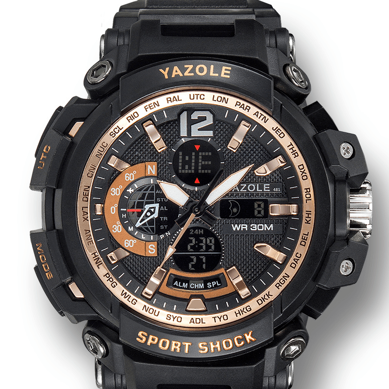 YAZOLE 481 482 Sport Stopwatch Timing Calendar Week Luminous Dual Display Digital Watch - MRSLM
